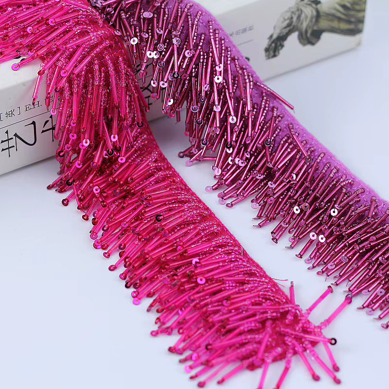 Quaste mit Pailletten und Perlen als Fransenbesatz für Kleidung, Taschen und Vorhänge, DIY Nähzubehör, 1 Yard - Bild 2