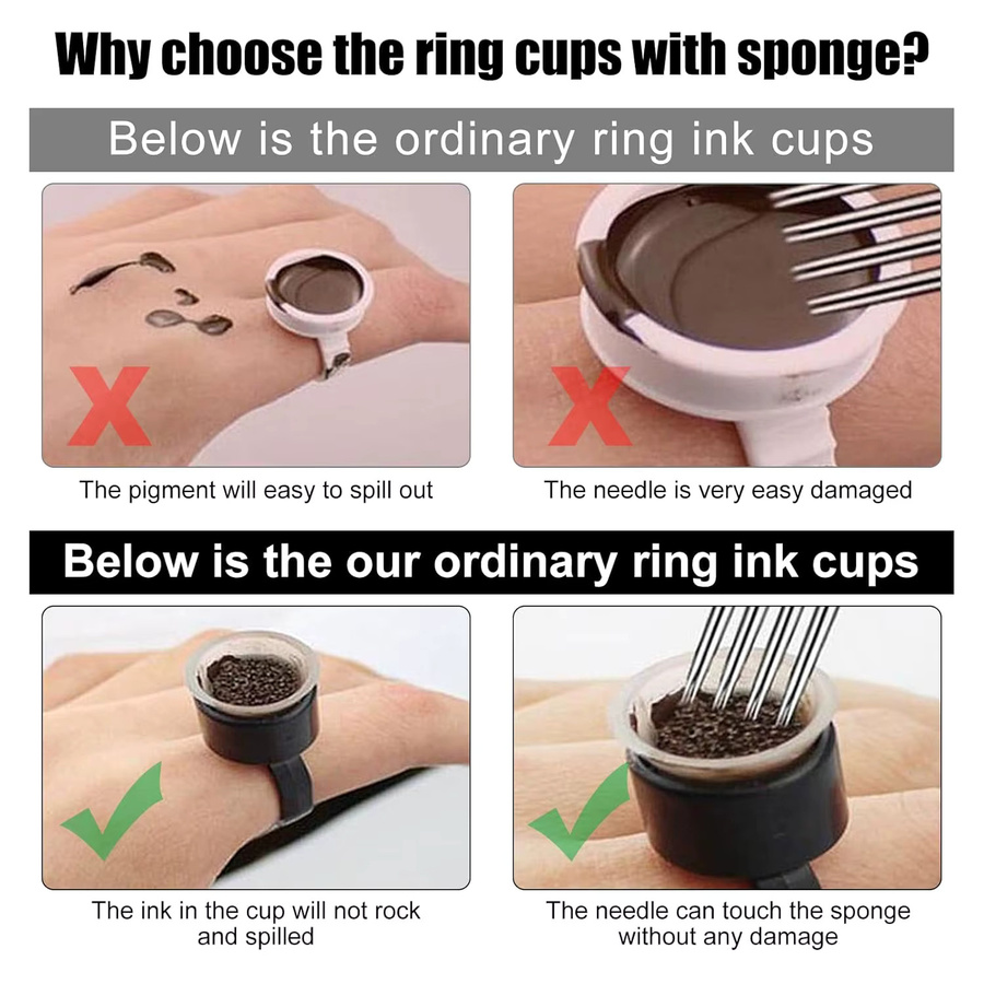 JUN.M Tattoo Ink Ring Tassen mit Schwamm, 50/100 Stück, Microblading PMU Werkzeug - Bild 3