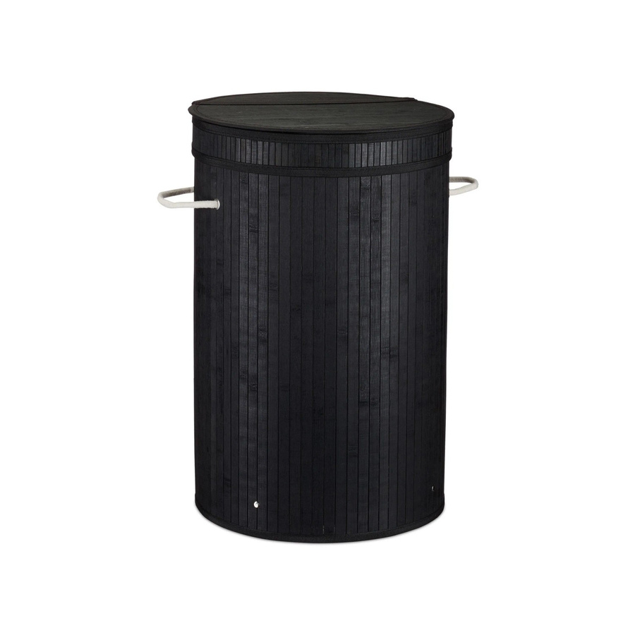 Relaxdays Wäschekorb aus Bambus mit Klappdeckel, Schwarz, B: 63 cm, T: 40 cm - Bild 2