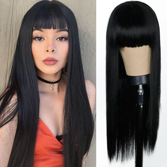 KTB Perücke, blonde lange gerade Synthetik-Haar mit Pony, Damen, 26 Zoll - Bild 1
