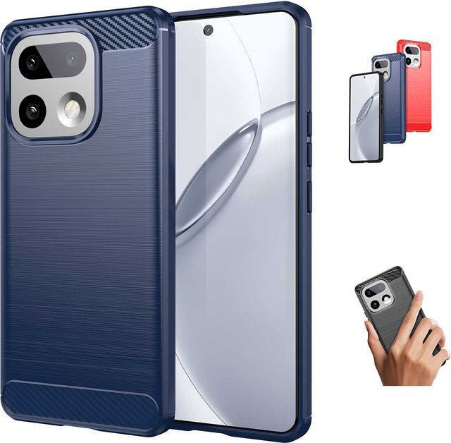 Realme Handyhülle aus Soft-TPU-Silikon mit Carbonfaser-Design für Realme 16 15 14 13 Pro Plus 14X GT7 Pro GT6T GT7T GT6 in Schwarz und Blau - Bild 1
