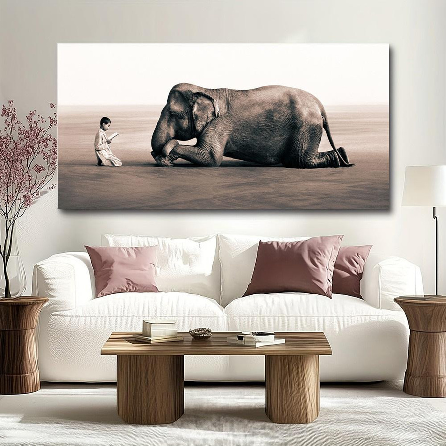 DIMENGQI Leinwandmalerei Elefanten Asche und Schnee Wandkunst Poster in Grau, Breite: 30 cm, Höhe: 60 cm - Bild 2