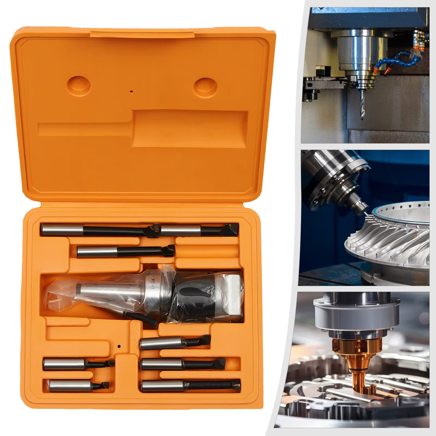 Bymaocar 9-teiliges Bohrkopf-Set MT2-F1 Präzisions-Bohrstangen-Kit für Drehmaschinen und Fräsmaschinen in Silber und Orange, 10-125mm - Bild 2