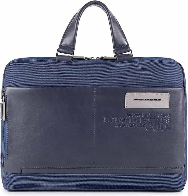 Piquadro Ade Laptoptasche für 15,6 Zoll aus recyceltem Stoff mit iPad-Fach in Blau - Bild 1