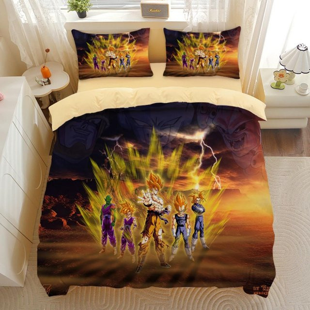 Dragon Ball Bettwäsche-Set Binchi Fitness mit Goku Super Saiyan Motiv, 3D-Druck, mehrfarbig, Bettbezug und Kissenbezug, Breite: 178 cm, Höhe: 218 cm - Bild 1