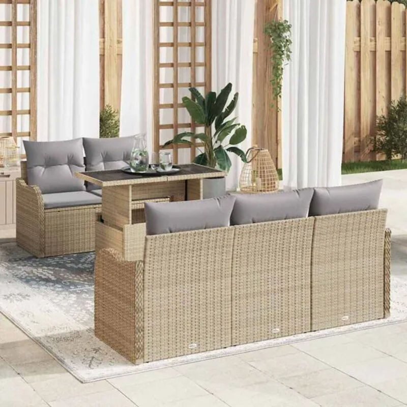 Vidaxl Garten-Sofa-Set aus Polyrattan in Beige, 6-teiliges Loungemöbel-Set, B/T/H: 100 x 55 x 73 cm - Bild 1