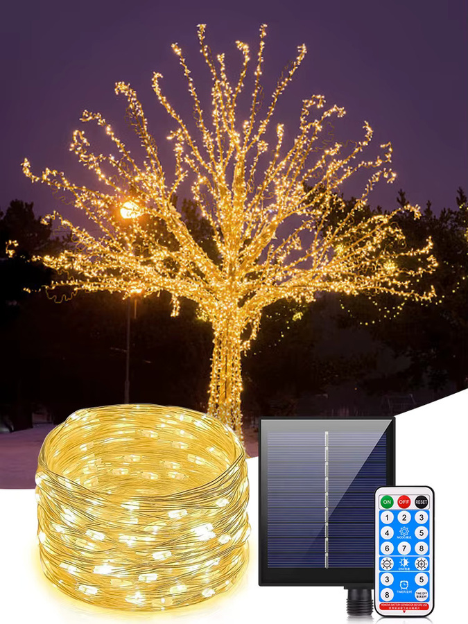 Rybakov Solar-LED-Lichterkette als Feenvorhang aus Kupfer in Warmweiß für Garten, Terrasse und Hochzeit - Bild 3