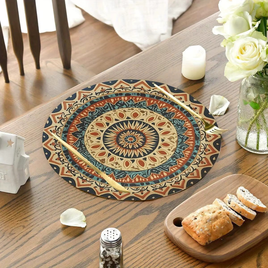VIKAMA 4 Stück Mandala Tischsets in Blau und Orange mit Vintage-Muster, rund und wasserdicht - Bild 2