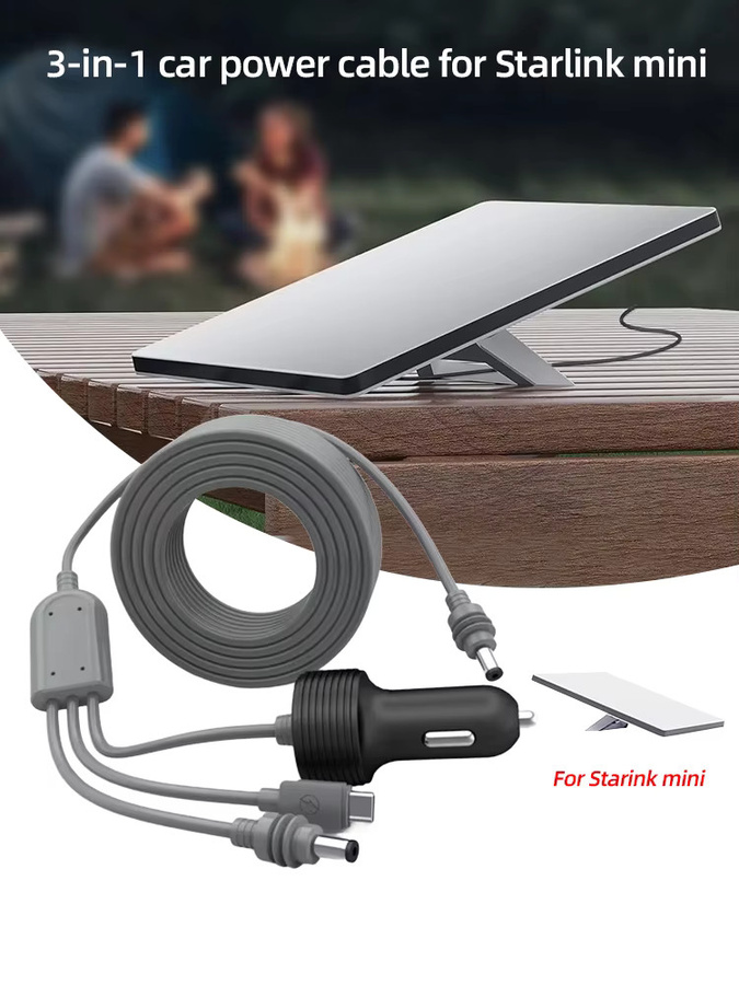 AKAMATE 3in1 Auto-Netzkabel für Starlink Mini mit USB-C und DC5521 Zigarettenanzünder, wasserdicht, Schwarz - Bild 5