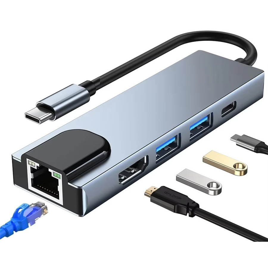 FC&EC 5-in-1 USB-C-Hub Typ-C zu 4K-HD-Adapter mit RJ45-Netzwerkanschluss und 100M-Ethernet-LAN-Ladeanschluss für Macbook Pro - Bild 3