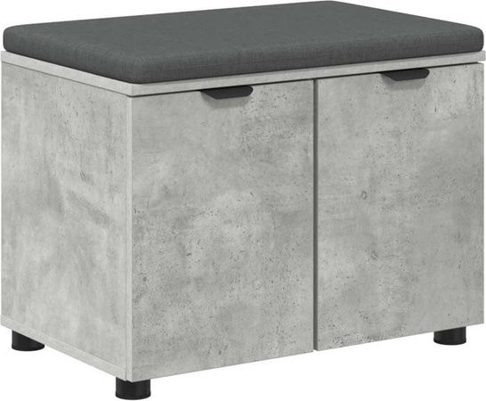 vidaXL Flurbank mit Kissen und Regal mit Tür in Betongrau, B/T/H: 60 x 38 x 46 cm