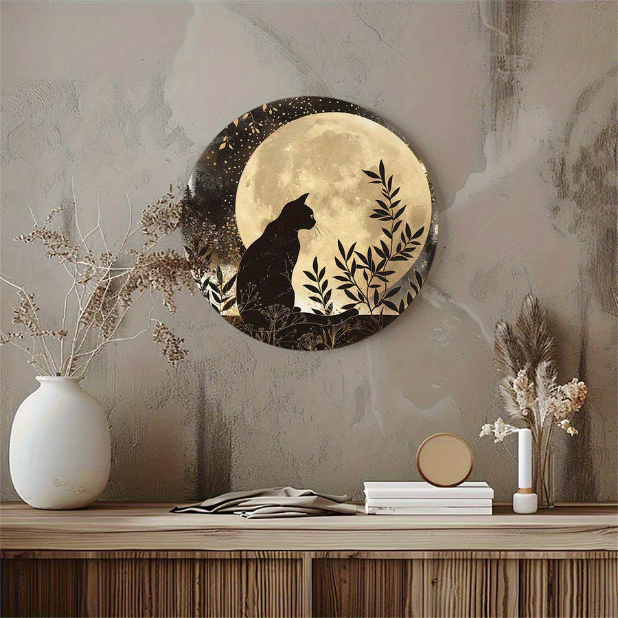 Potdemiel Vintage Black Cat Moon Metallwandkunst, Schwarz, Durchmesser: 20,32 cm - Bild 6