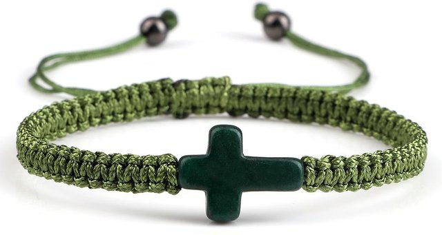 Armband Jesuskreuz, geflochtenes Garn, Rot, Schwarz, Grün, Unisex - Bild 1