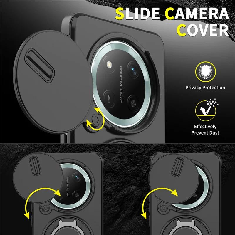 Stoßfeste hybride magnetische Ständer Handyhülle für Honor Magic 7 Lite in Schwarz mit Schiebeobjektiv-Schutz - Bild 1