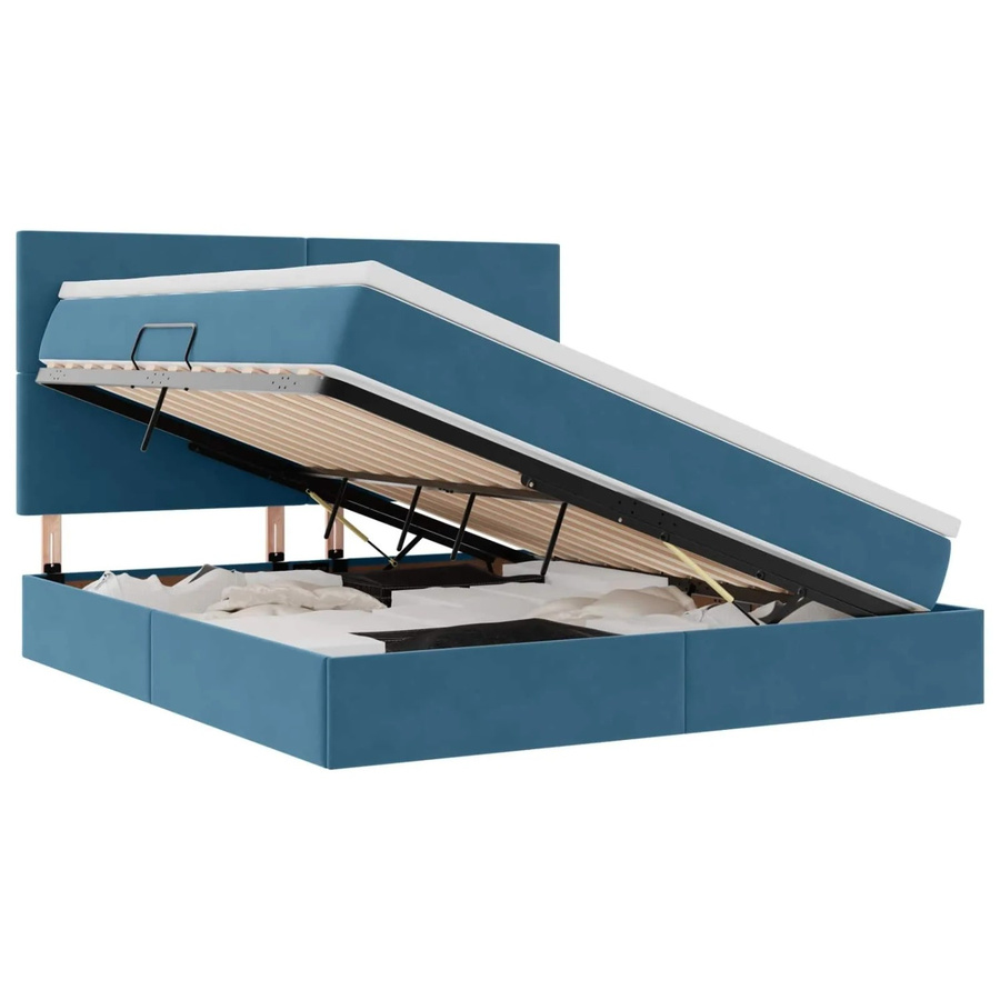 vidaXL Bett mit Stauraum und LED in Dunkelblau aus Samt, B/T/H: 180 x 200 x 128 cm - Bild 2