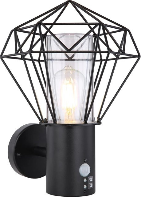 GLOBO Lighting Außenleuchte Horace in Schwarz mit Bewegungssensor und Edelstahl-Elementen, E27, IP44 - Bild 1
