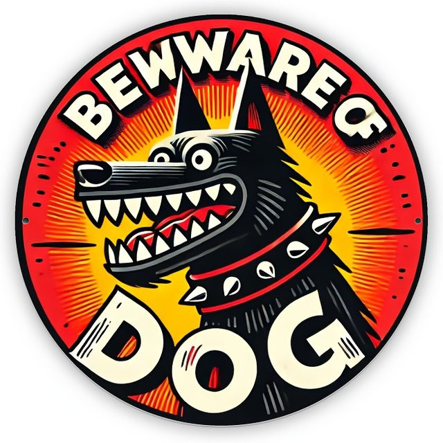 Rundes Metallblechschild Potdemiel Beware of Bad Dogs Vintage Wanddeko Multicolor Durchmesser: 20 cm - Bild 1