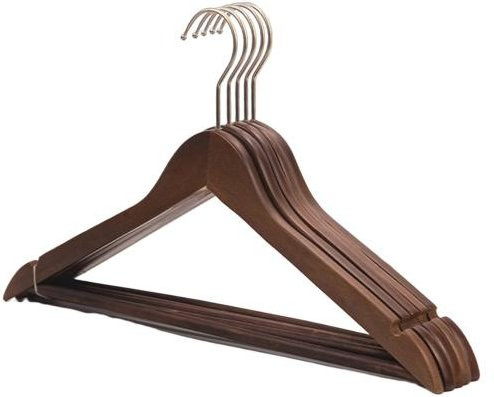 5 Stück Holz-Kleiderbügel von Clean Products in Braun mit Metallhaken, platzsparender Schrank-Organizer - Bild 1