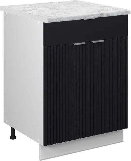 Vicco Schubunterschrank Fame-Line Weiß Schwarz Gestreift mit Arbeitsplatte in Marmor-Optik, Breite: 60 cm, Höhe: 82 cm, Tiefe: 32,53 cm - Bild 2