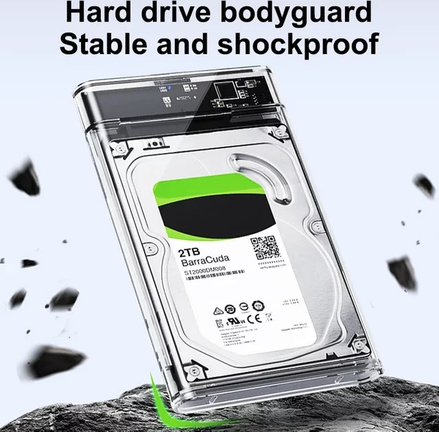 BalanceFit Externes Festplattengehäuse für 2,5 Zoll SATA SSD und HDD mit USB 2.0 und USB Typ C, UASP Unterstützung, transparent, bis zu 2 TB Kapazität - Bild 1