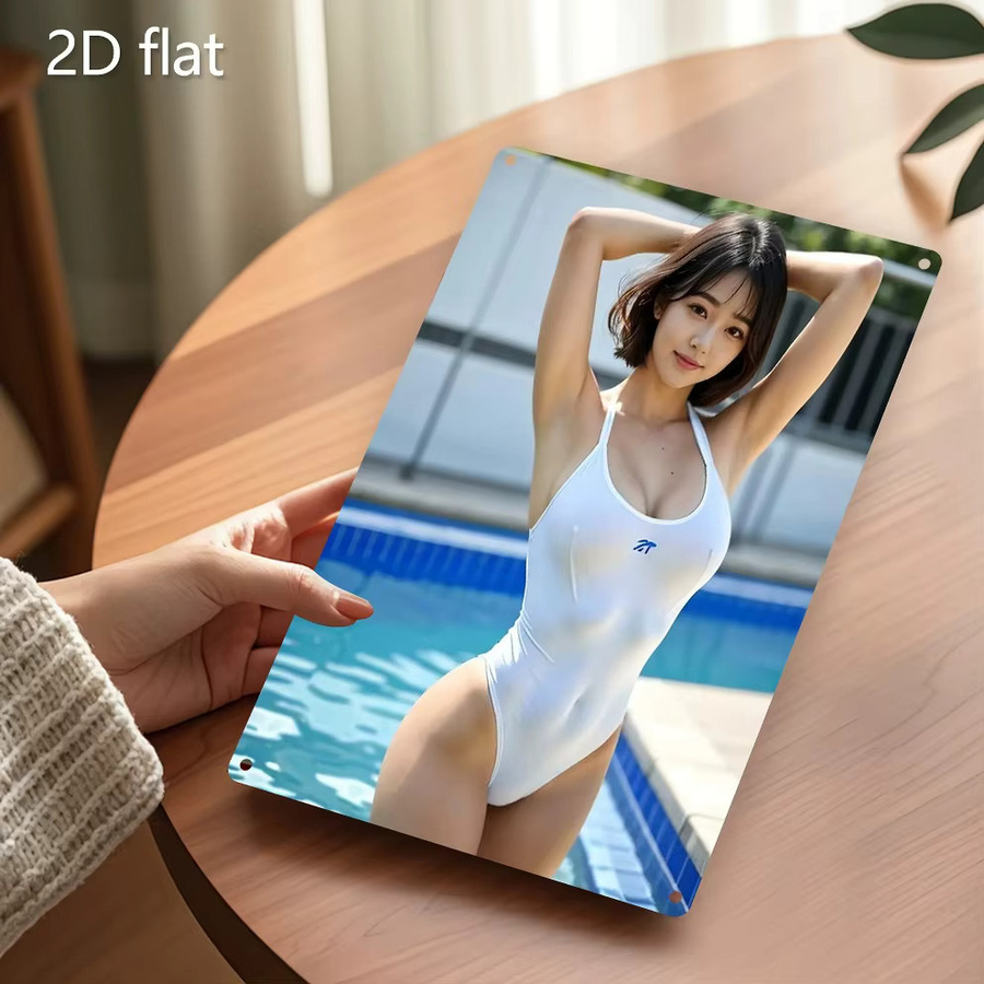 Retro-Metallblechschild Poolside Woman von CIFBUY als Wandkunst für drinnen und draußen in Multicolour - Bild 5