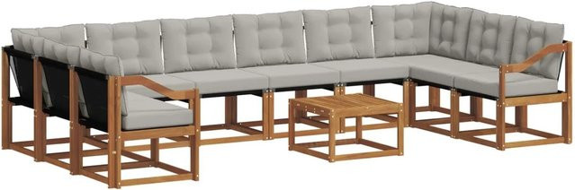vidaXL Outdoor-Sofagarnitur aus Akazienholz in U-Form mit Textilene und Kissen, 11-tlg., Grau und Natur - Bild 1