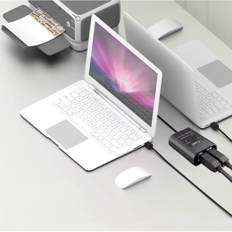OULLX USB-Drucker-Switch-HUB mit 2 Eingängen und 1 Ausgang als 2-Port-Druck-Switcher für zwei Computer, USB-Adapter in Schwarz oder Weiß - Bild 3