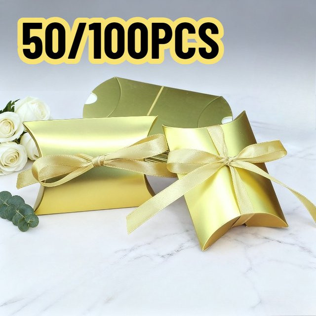 Goldene Kissen-Geschenkboxen aus Papier für Hochzeiten, Geburtstage und Partys - Bild 1