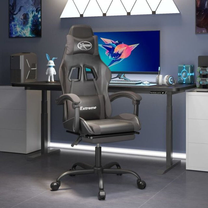 vidaxl Gamingstuhl mit Fußstütze aus Kunstleder in Schwarz und Grau - Bild 1