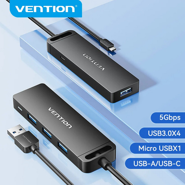 Vention USB-C Hub mit 4 USB 3.0 Ports und Micro Charge Power, Schwarz - Bild 1