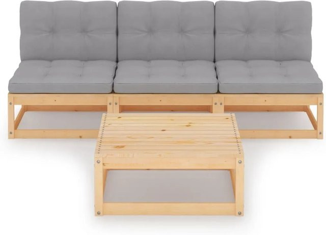 vidaXL 4-tlg Garten-Lounge-Set Modell 3 aus massivem Kiefernholz mit grauen Polsterkissen - Bild 1