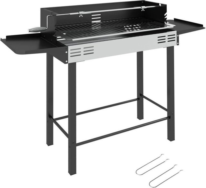 Outsunny Campinggrill aus Edelstahl und Metall mit Grillrost und Rotisserie-Kit, klappbar, Schwarz, B/T/H: 118 x 32 x 90 cm - Bild 1