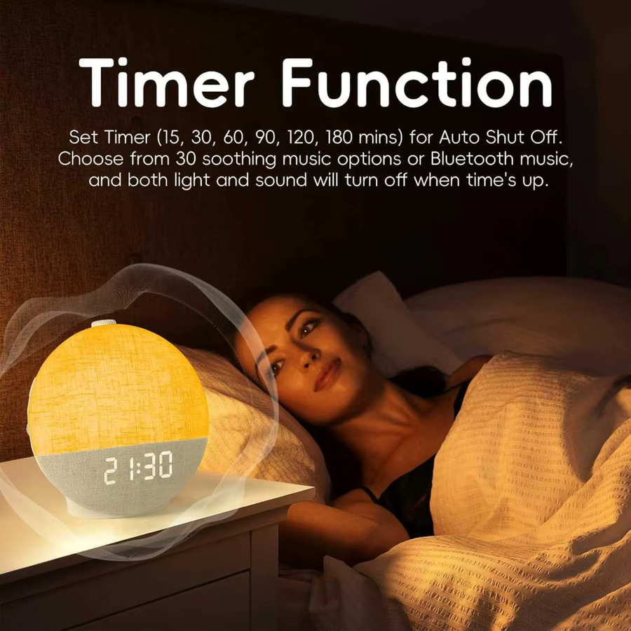 Wake Up Light Sonnenaufgang Wecker mit Bluetooth Lautsprecher, White Noise Sound Maschine und RGB Farbwechsel Nachtlicht in Weiß - Bild 5