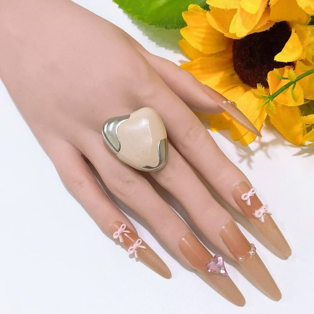 yulaili Ring, herzförmig, zweifarbig, cremefarben, Damen - Bild 1