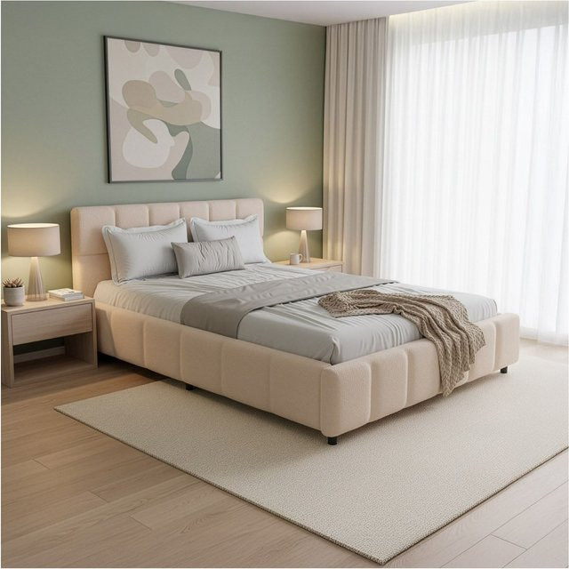 Juskys Polsterbett Florenz in Beige mit Bubble Design und Bouclé, B/T/H: 140 x 200 cm - Bild 1