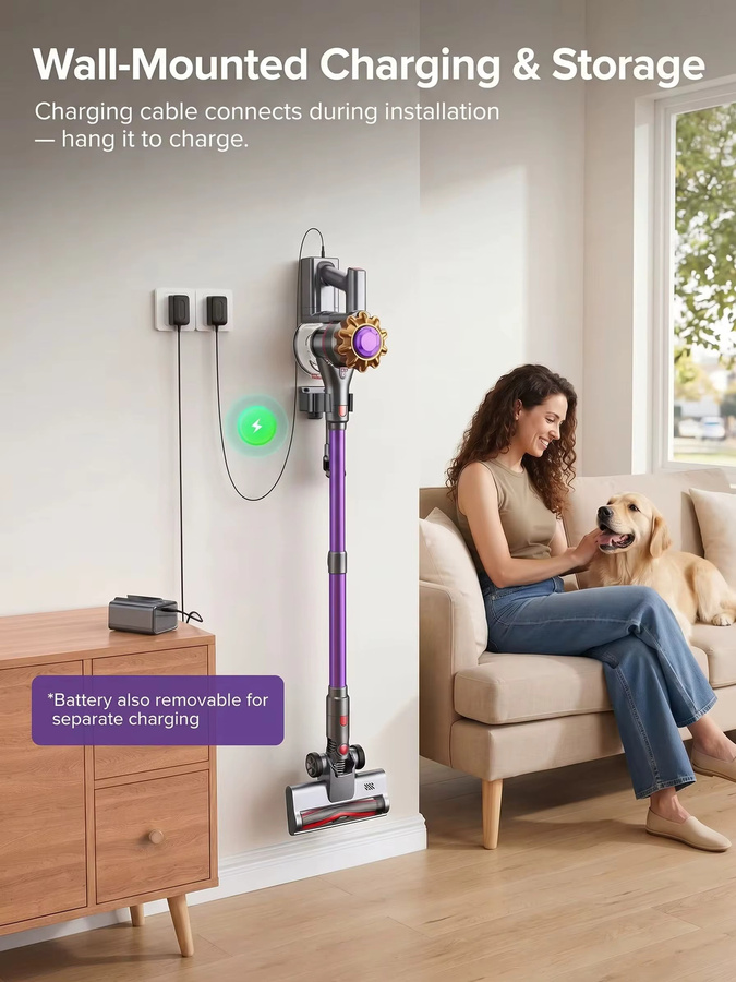 Lubluelu Kabelloser Staubsauger mit 320W und 32KPA Saugkraft, Beutelloses Design in Purple und Multicolour, 30 Minuten Akkulaufzeit - Bild 5