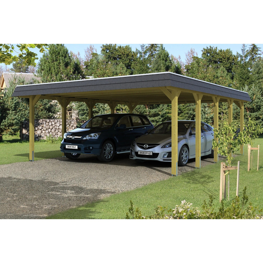 Skan Holz Doppelcarport Spessart Walmdach in Grün mit Blende B: 585 cm, T: 741 cm - Bild 2