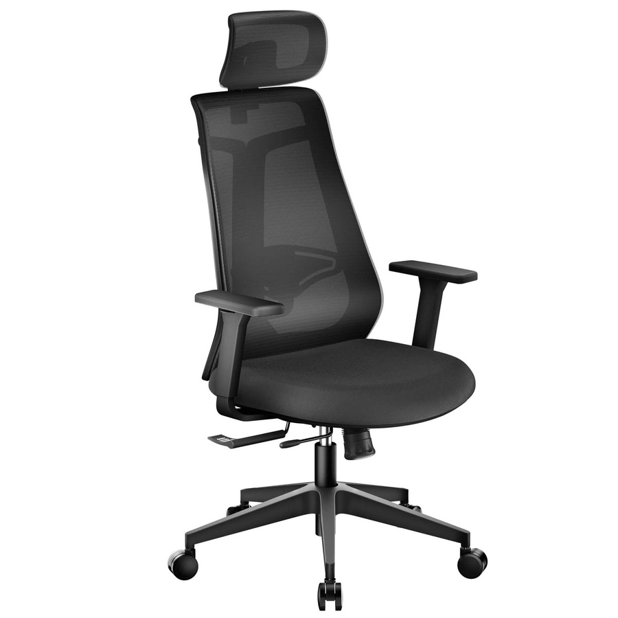 Wiltec Ergonomischer Bürostuhl in Schwarz mit Sitztiefenverstellung, Kopfstütze und Armlehnen, belastbar bis 150 kg - Bild 2