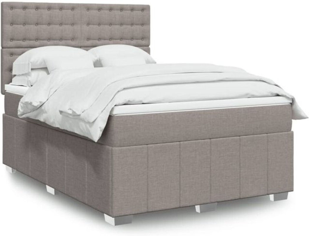 Vidaxl Boxspringbett mit Matratze in Taupe meliert und Weiß, Stoff und Holzwerkstoff, B/T/H: 160 x 200 x 140,5 cm - Bild 1