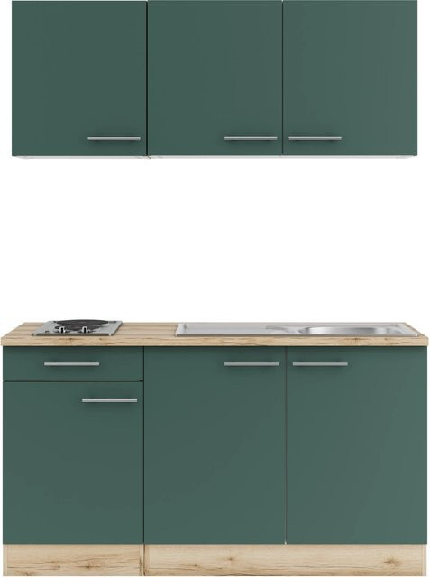 OPTIFIT Savona405 Miniküche in Steingrün mit modernem Design und melaminbeschichteter Qualitätsspanplatte, Breite: 150 cm - Bild 1