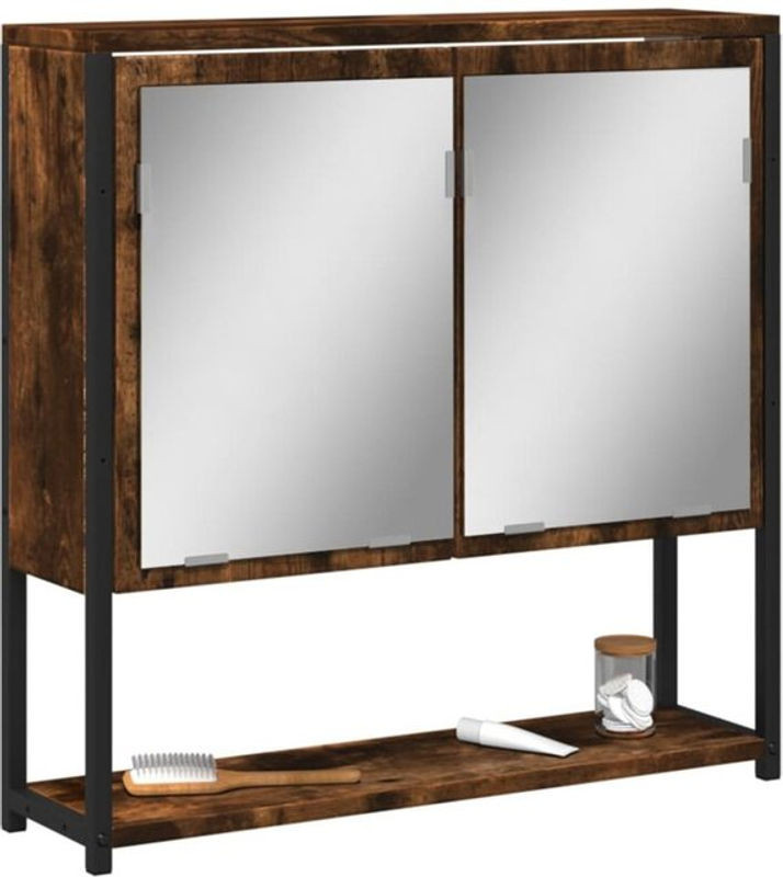 Bad-Spiegelschrank aus Holzwerkstoff in Räuchereiche und Glas von vidaxl, B/H/T: 60 x 60 x 16 cm - Bild 1