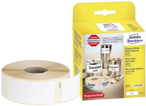 Avery Zweckform Universal-Etiketten Rolle Weiß, Folie, 450 Stück, B: 1,9 cm x H: 6,4 cm - Bild 1