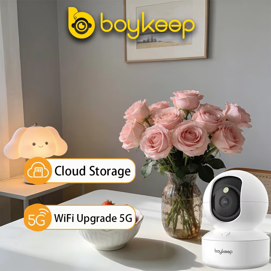 Boykeep 4MP Haustierkamera mit App-Steuerung, 5G/2,4GHz WLAN Innen-Sicherheits-Babykamera mit 360 Grad Schwenk- und Neigefunktion, 2-Wege-Audio und Nachtsicht, Weiß - Bild 2