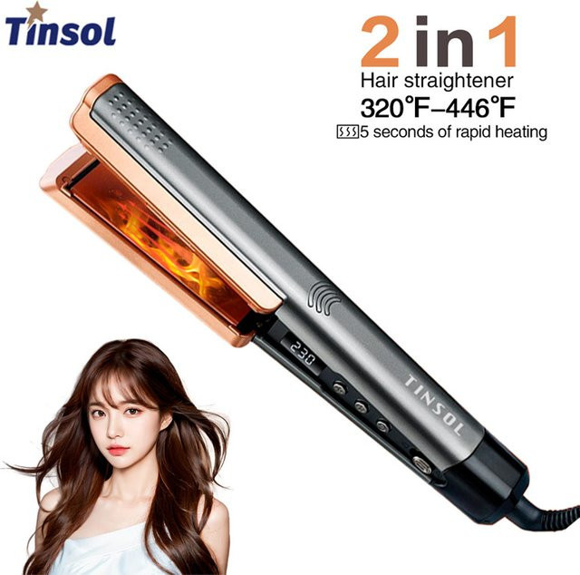 TINSOL 2-in-1 Haarglätter Lockenstab, Grau - Bild 1