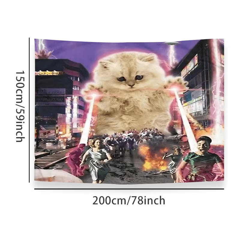VIKAMA Wandteppich mit Parodie-Cartoon-Katzen-Meme-Design in Weiß und Multicolour, rechteckiger Wandbehang für Wohnzimmer, Schlafzimmer und Arbeitszimmer, B/H: 60 x 40 cm - Bild 3