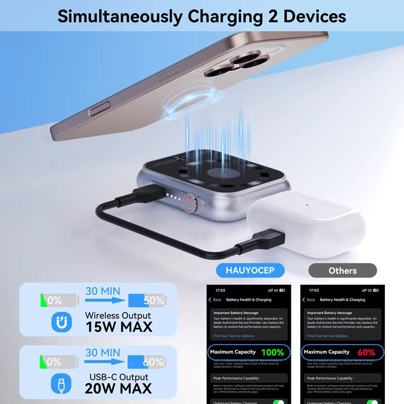 OnePlus PD20W 3-in-1 Magnetische Kabellose Powerbank 5000mAh mit Schnellladung für Apple Watch und iPhone, Grau - Bild 3