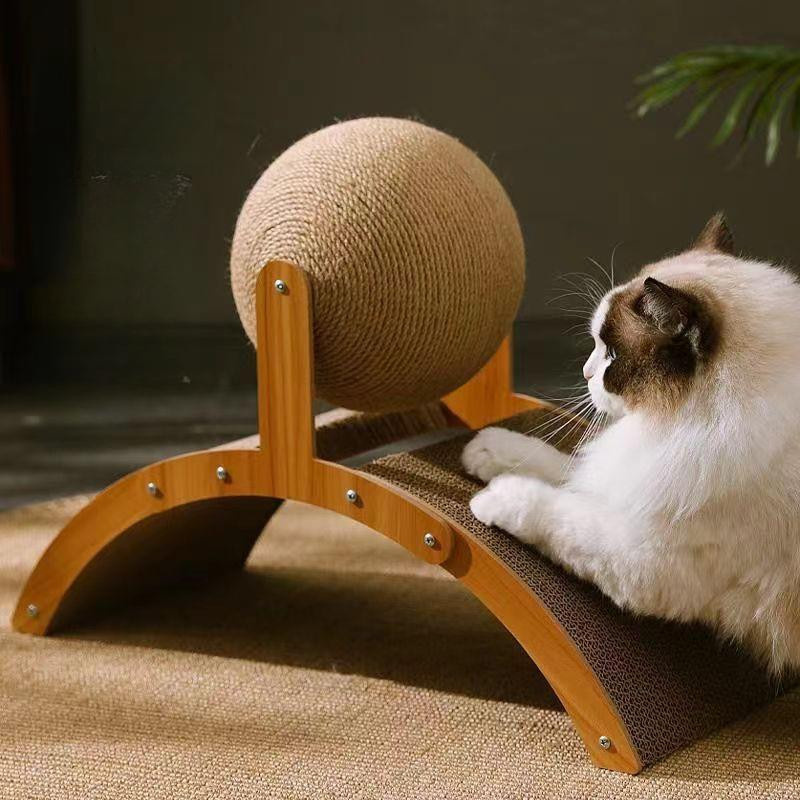 2 in 1 Katzenkratzball aus Kiefernholz und Sisal in Braun - Bild 2