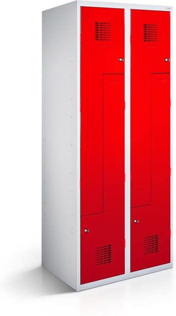 rotstahl Z-Spind mit 4 Türen in Rot und lichtgrauem Korpus, B/T/H: 80 x 50 x 180 cm - Bild 1