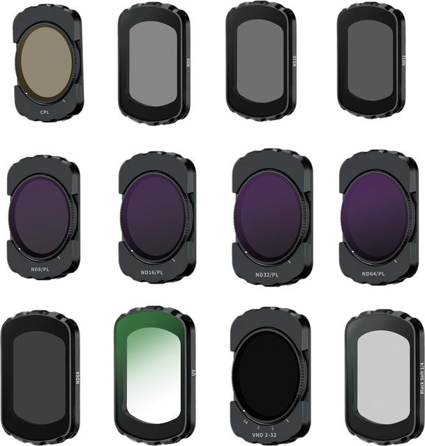 Magnetisch beschichteter Glasfilter Set für DJI Pocket 3 und Pocket 4 in Black mit UV, CPL, ND, ND-PL und Black Mist Filtern - Bild 1