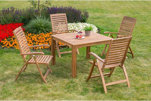 Merxx Gartenmöbelset Paraiba aus Akazienholz in Beige und Braun, 5-teilig mit quadratischem Tisch, Breite: 110 cm, Tiefe: 110 cm, Höhe: 70 cm - Bild 1